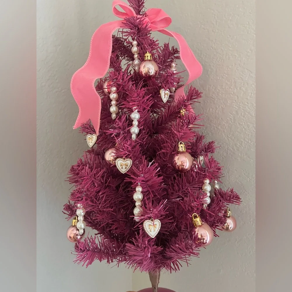 Barbie-Inspired Pink Christmas Tree 22” Coquette Glam Holiday Decor